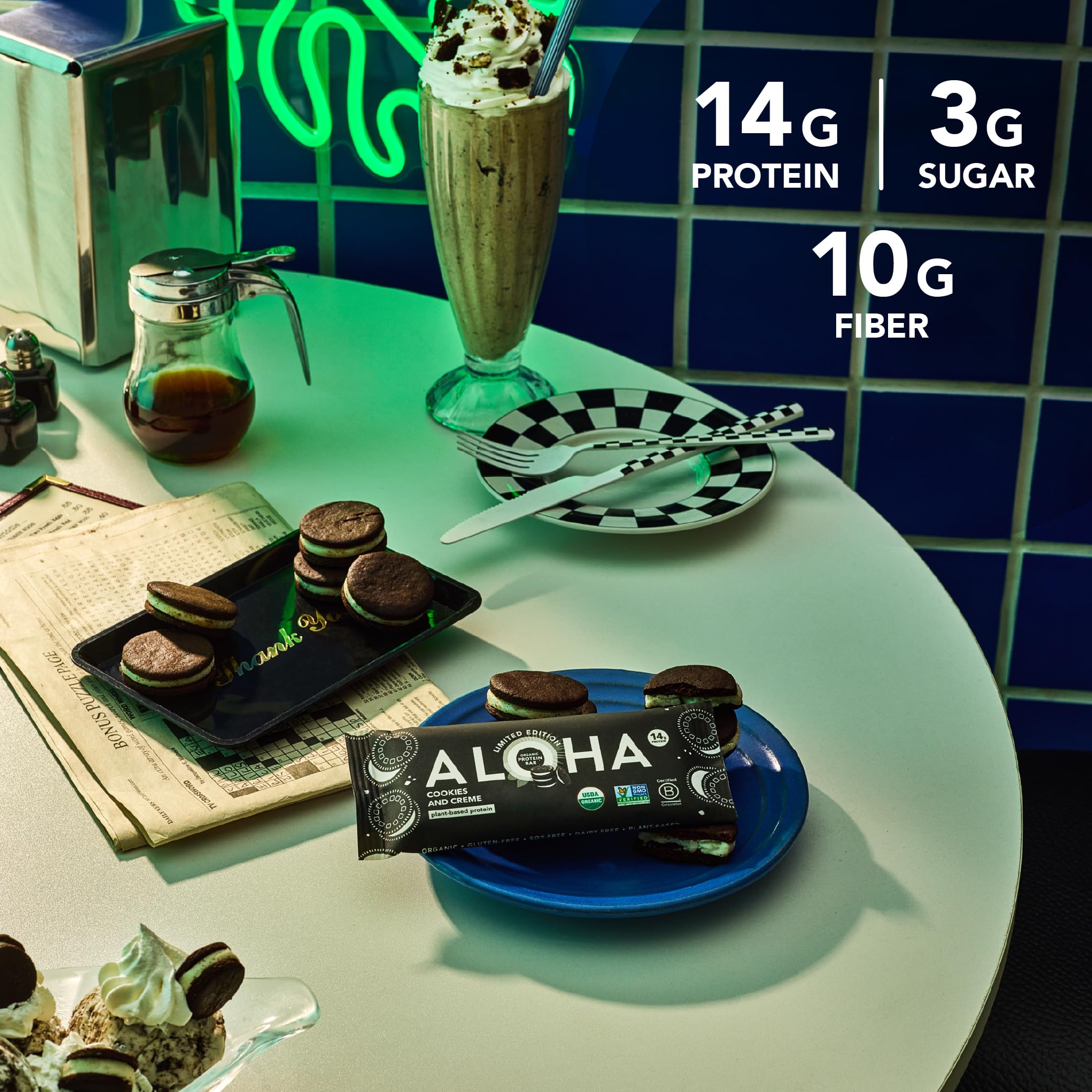 味ぽん、AKクラフト　　マリ40gブラックシェル、グリーンシェル、アルミ ALOHA Organic Plant Based Protein Bars - Cookies and Creme - 12